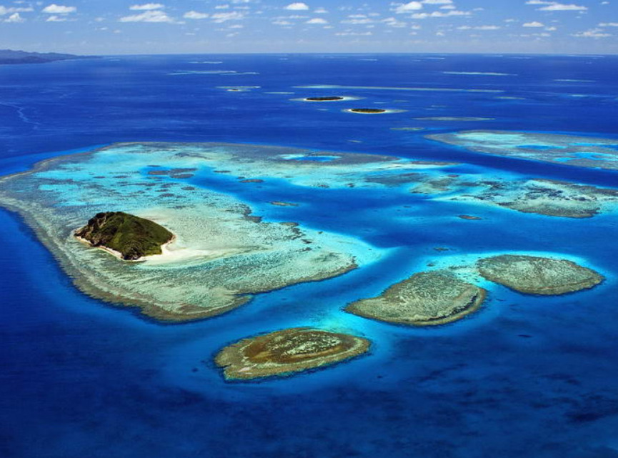 The beauty of the New Caledonia lagoon islands from the sky 