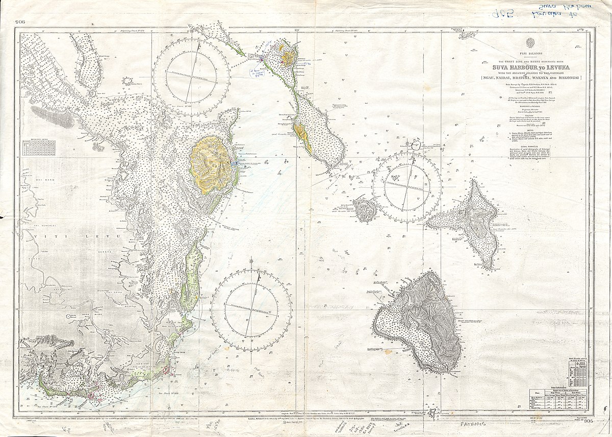 Admiralty Chart No 905 Suva Harbour to Levuka, Published 1960