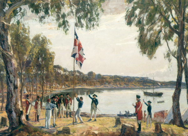  The Founding of Australia by Captain Arthur Phillip RN Sydney Cove January 26th 1788, a 1939 oil painting by Algernon Talmage