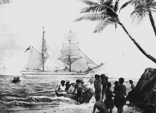 Para (ship) South Sea Islanders, recruited for the Queensland cane fields, being carried in boats to the Para. (Descriptions supplied with photograph). The English artist who produced this drawing, William Twizell Wawn, captained ships between 1875 and 1891. 