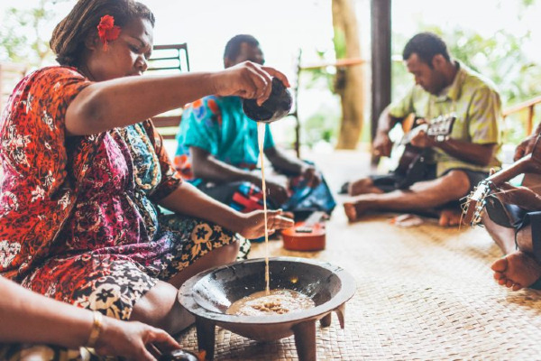 In Fiji, a kava ceremony is a ritual in many remote villages. Fijian families and friends gather together and enjoy Kava together. It is what Fijians commonly refer to as 'Fiji time'. You can ask for a full coconut shell or half shell. KAVA
